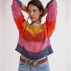 Maeve Anthropologie Striped Poncho Crochet Colorful